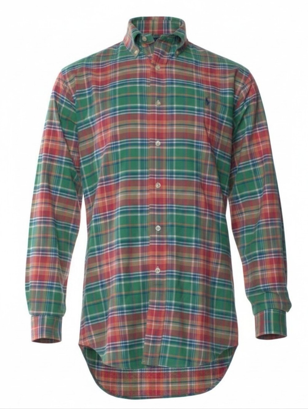 Vintage Polo Ralph Lauren Custom Fit Pink Green & Blue Plaid Buttton Down Shirt